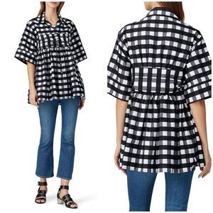 Marques Almeida Gingham Bralett Shirt Short Sleeve Pleated Empire Waist Small